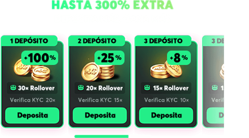 Hasta 300% extra en cuatro depósitos